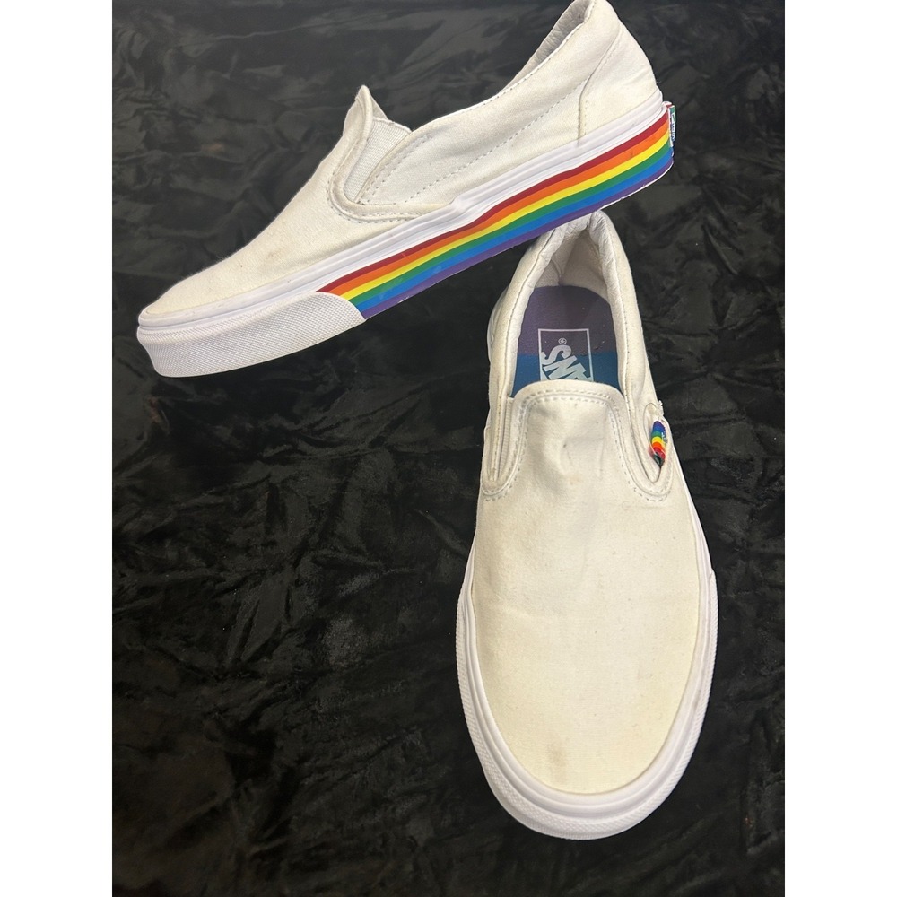 Vans Classic Slip-On Rainbow Sole White Shoe Sneaker 8 Woman 6.5 Men